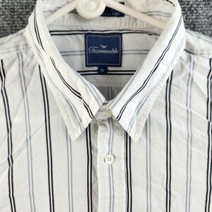 Faconnable Button Up Long Sleeve Shirt Cotton Men Striped Blue White XL Point